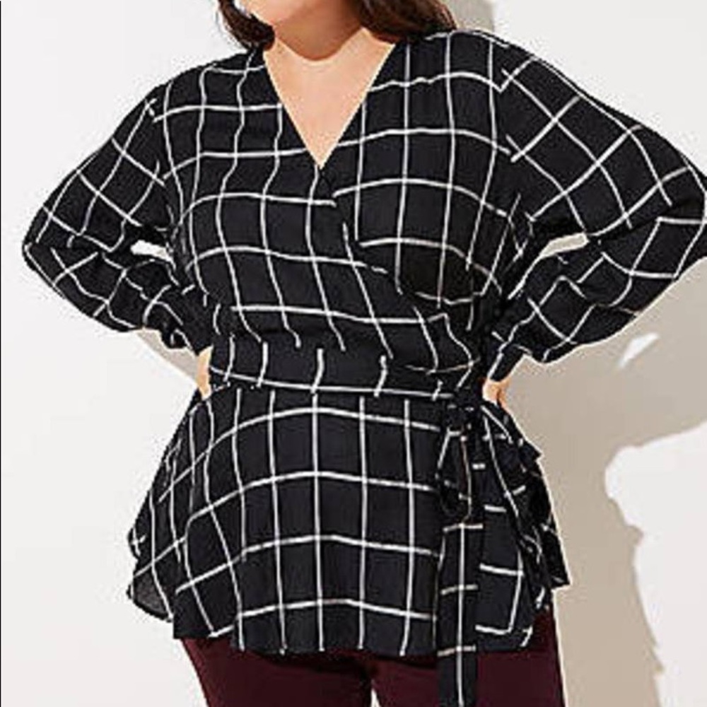 Loft Plaid Wrap Blouse